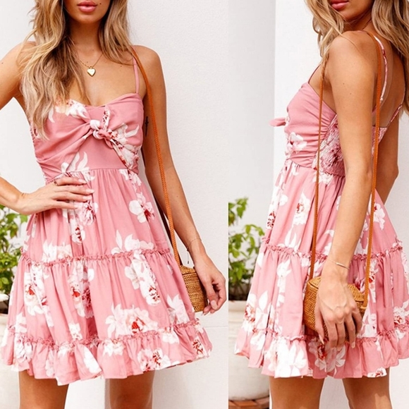 Womens Dress Floral Spaghetti Strap Tie Knot dress - Picture 3 of 6